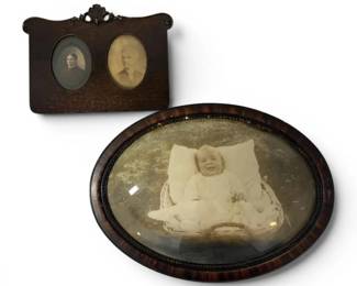 Antique Photos in Wooden Frames One Convex