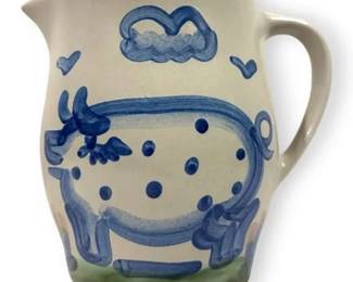 M.A. Hadley Stoneware Pitcher w HandPainted Pig