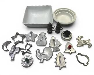 Ironstone China Bowls, Pewter Salt  Pepper Shakers, and Vintage Cookie Cutters