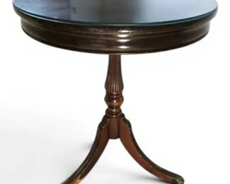 Brandt Furniture Round Wooden Side Table w Glass Top