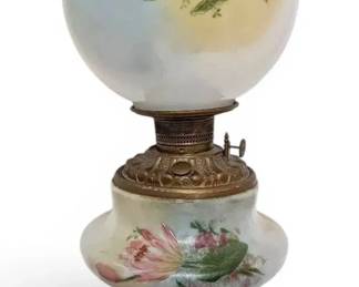 Gone with the Wind Floral Parlor Lamp w Ornate Brass Base