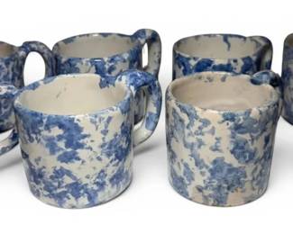 Eight Blue Gray Speckled Ceramic Mugs