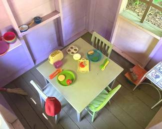 Childrens Playhouse Table, Chairs,  Toys