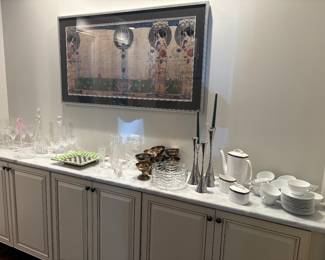 Large Asian Artwork, crystal glassware, decanters, silver-plate and china