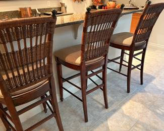 Bar stools with upholstered seats and wicker backs - 6 available