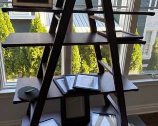 Another view of the ladder bookcase - easy to adjust shelves and move