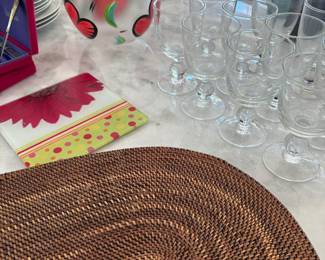 Williams-Sonoma wicker placemats, glassware, Kosta Boda bowl and more!