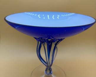 Cobalt Blue Jozefina Krosno Jellyfish Pedestal Bowl