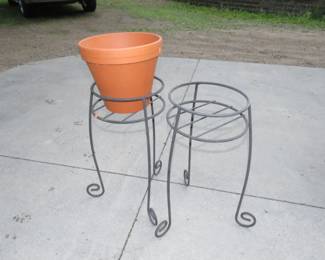 Lot 196. Two wire plant stands and one flower pot