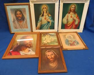 Lot 75. Seven religious framed pictures