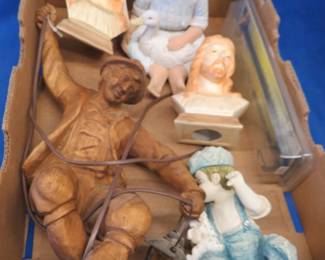 Lot 73. Decorative figurines, including Mary and Joseph and a watchman who has a light that lights up