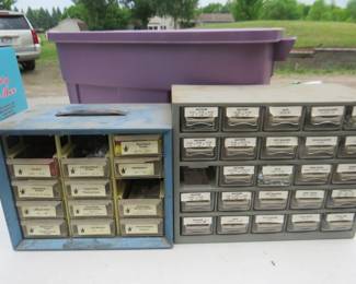 Lot 212. Two organizer cabinets pus contents and tote