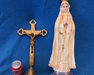 Lot 109. Brass Jesus on the cross and the Blessed Virgin Mary