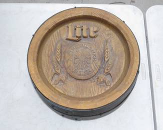 Lot 185. Lite Beer 18-inch wide faux barrel top wall sign