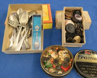 Lot 32. Vintage beads, buttons, and silverplate spoons
