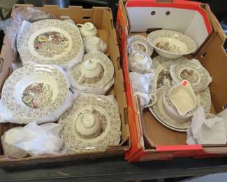 Lot 104. Set of "Myott, Son England Banff" china. Service for 8 with plates, salad plates, and soup bowls. Seven cups, saucers, and dessert bowls with various serving pieces.