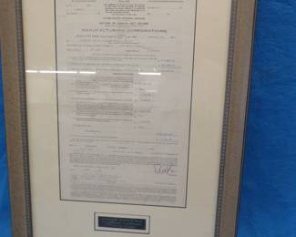 Lot 334. Framed Return of Annual Net Income form dated June 1, 1914 for the the Minnesota Mining and Manufacturing Co. (3M) show a net income of $3,559.77 for the year of 1913.