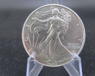 Lot 24. 2021 American Silver Eagle. One troy ounce of .999 fine silver.