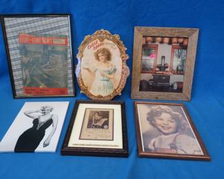 Lot 105. Framed wall art, including Marilyn Monroe and old advertising