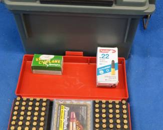 Lot 71. 200 Remington Yellow Jacket HP and 50 Remington Cyclone .22 LR and 50 Aguila Sniper Subsonic .22 rounds, (300 total) in a plastic ammo box