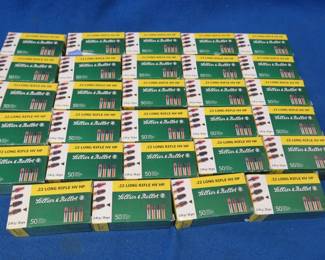 Lot 62. 29 boxes of 50 each (1,450 total) Sellier & Bellot .22 LR HV HP rounds in a plastic ammo box
