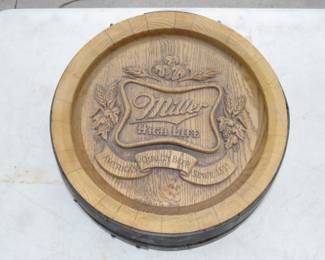 Lot 186. Miller High Life 18-inch wide faux barrel top wall sign