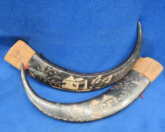Lot 50. Philippine Carabao horns engraved with S.S. Lawrence Gianella Carpenter, likely a going-away gift to LT Swanson