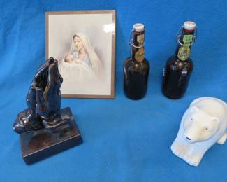 Lot 128. Two bail-top Grolsch beer bottles and more