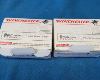 Lot 115. Two boxes of approx. 100 each (approx. 400 total) Winchester 9 mm Luger rounds