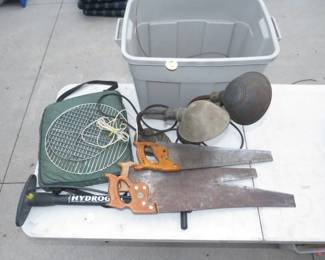 Lot 184. Box lot with two old metal lamps