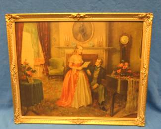 Lot 257. Framed glassless 32.5" x 26.5" Interlude print with gold ornate scrollwork by Antoni Ditlef