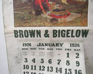 Lot 300. Brown and Bigelow calendar with a Phillip Goodwin print. Has only a January 1926 page. Minor tears on bottom edge.