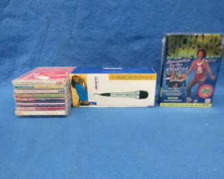 Lot 266. Memorex MKA301 microphone, Richard Simmons DVD's, and karaoke CD's