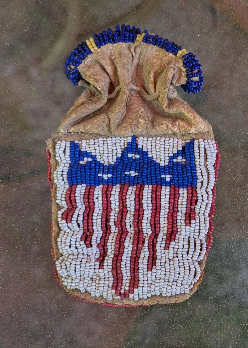 Native American beaded bag small with stars and stripes. 