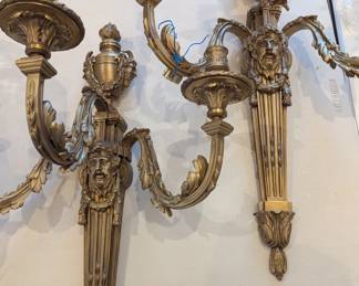 Heavy gilt wall candleabras, castle worthy