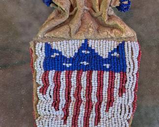 Native American beaded bag small with stars and stripes. 