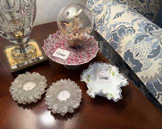 Hand Painted Fenton Dish, Tea Light Candle Holders