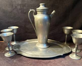 Pewter Cocktail ShakerPitcher  Pewter Cups