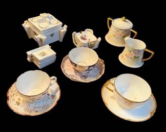 Vintage Porcelain Teacups Creamer  Sugar Bowl and More