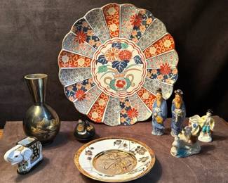 Arita Ware Imari Fan Plate Mt Fuji Brass Bud Vase Porcelain Figurines and More