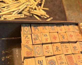 Vintage Bamboo Mahjong Set in Metal Box