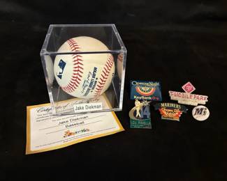 Jake Diekman Autographed Ball And Mariners Pins