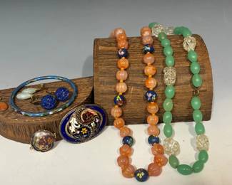 Carnelian Melon Beads And Closionne Necklace Earrings And Pendant