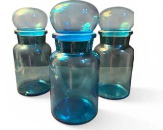 Vintage Belgium Blue Glass Jars