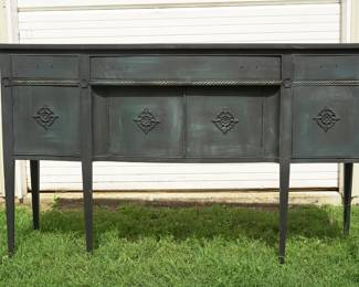 Vintage Refinished blue floral half-moon console table
