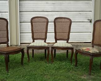 French Provincial walnut wood frame cane-back chair- measurements: 21" x 20 3/8" x 42 3/8"