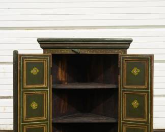 Solid Wood Antque Folk Art Corner Cabinet