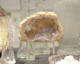 Stunning Druzy Geode on Glass Cube Display