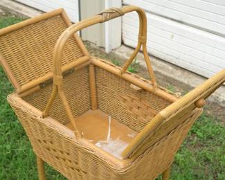 Woven Rattan sewing basket stand