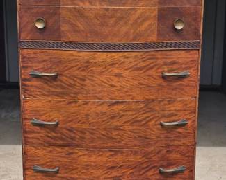 Antique Art Deco Tiger Oak Wood  Waterfall Dresser on Casters